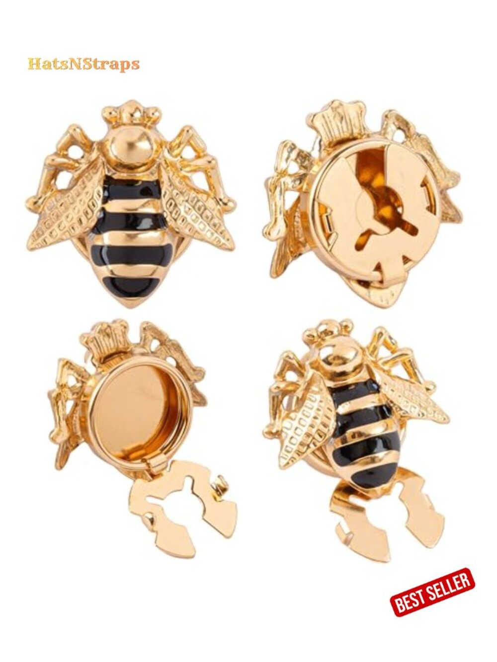 Bee Button Covers Metal Snap-On Shirt Accessories 4 Pack